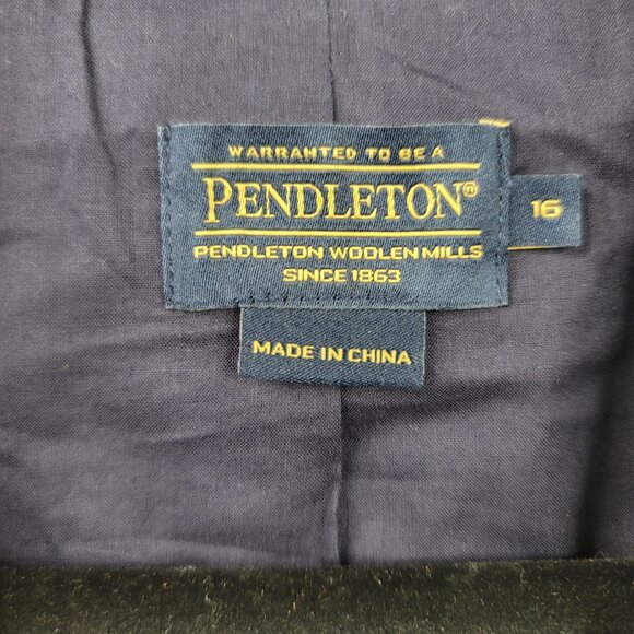 Pendleton Womens Navy Brown Plaid 2 Button Pockets Blazer Size 16 Academia - Picture 3 of 14